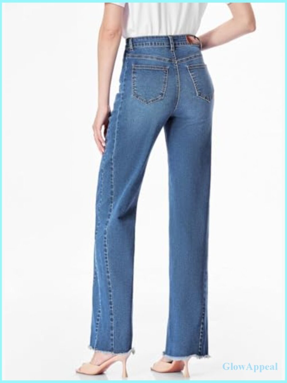 High Waisted Wide Leg Raw Hem Stretchy Denim Jeans for Women - Picture 6 of 7